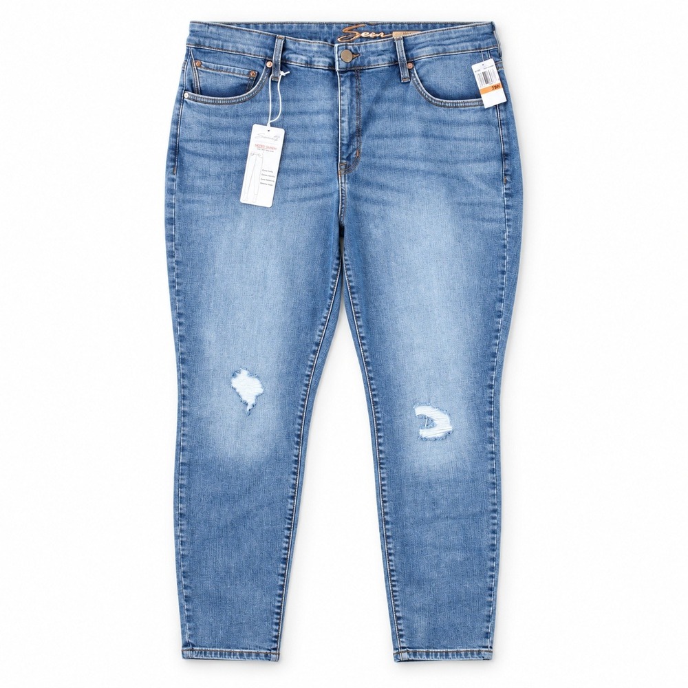 Seven7 Metro Skinny Jeans Womens 24W Ultra High Rise Distressed Denim Blue
